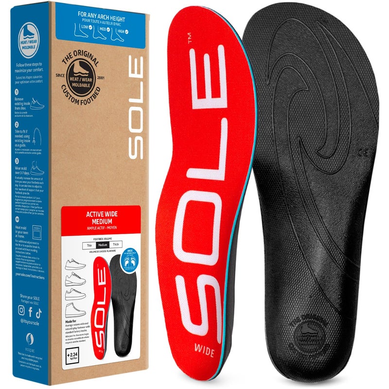 SOLE Active Medium Wide Insoles - Custom Moldable Orthotic Support for Any Arch Type, Plantar Fasciitis Relief - Mens 8/Womens 10, 1 Pair - Image 1